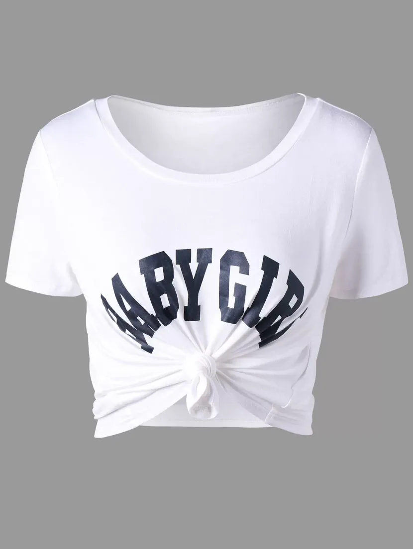 Womens Short Sleeve Cropped T Shirt Unique Letter Print Casual Style Perfect for Summer Outings