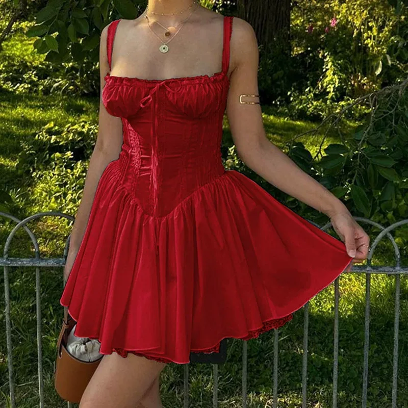French Court Style Sexy Corset Tie Strap Dress Autumn Collection Elegant and Chic for Special Oc