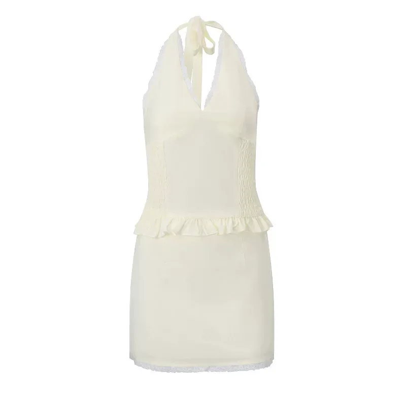 Dopamine V Neck Halter Top and Bodycon Skirt Set Winter Collection Stylish Casual Wear for Women