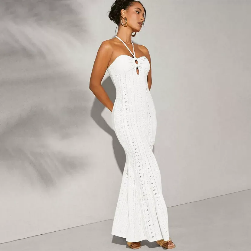 Elegant High Waisted Mermaid Maxi Dress Halter Neck Slim Fit Spring Summer Style Wholesale Avail