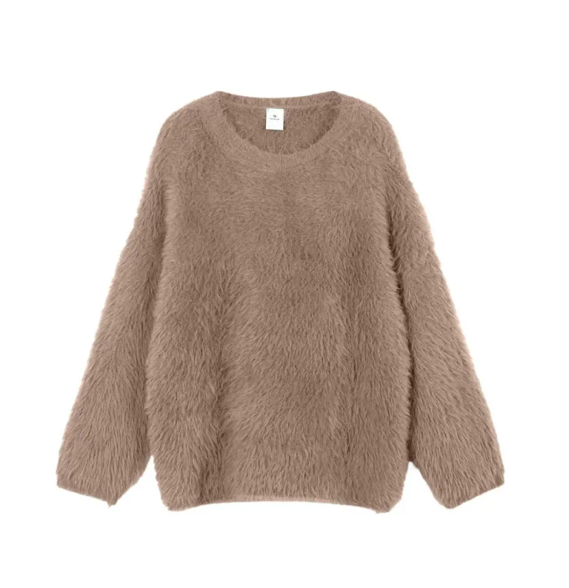 Womens Soft Knit Sweater Solid Color Round Neck Faux Mink Fabric Casual Everyday Wear Wholesale