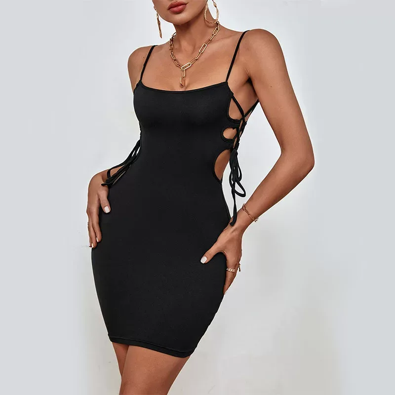 Sleeveless Black Slip Dress Elegant Sexy Lightweight Fabric Perfect for Evening Wear or Casual O