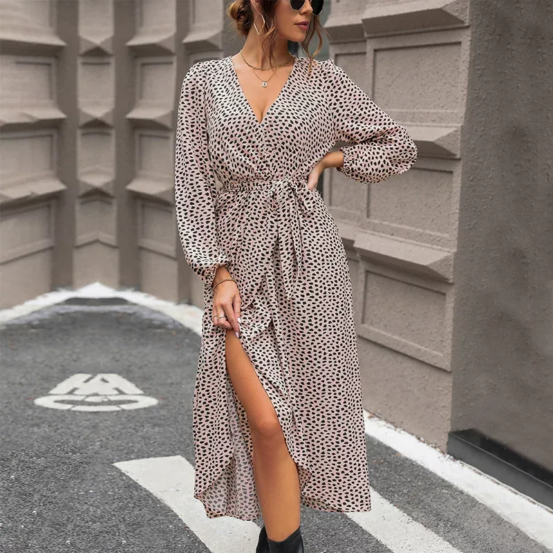 Long Sleeve Leopard Print Dress Elegant Design Comfortable Fabric Trendy Style Perfect for Fall