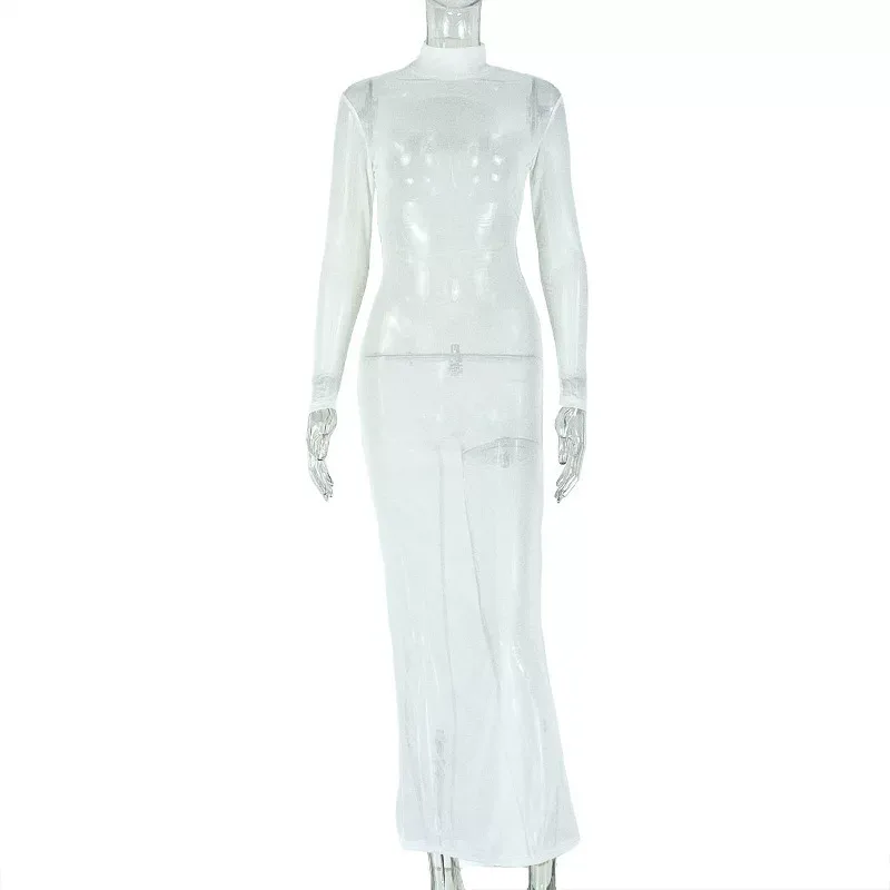 Elegant Backless Tie Back Bodycon Dress Long Sleeve Stand Collar Slim Fit Perfect for Parties an