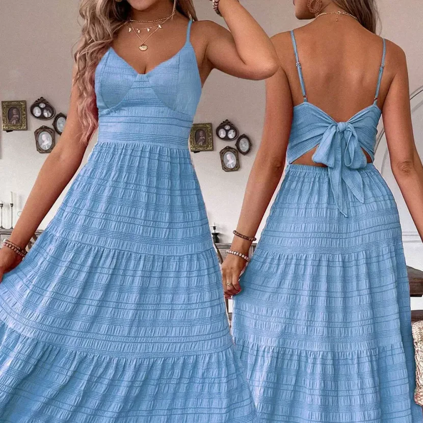 Elegant Womens Summer Maxi Dress Solid Color Sleeveless Flowy Design Perfect for Casual or Forma