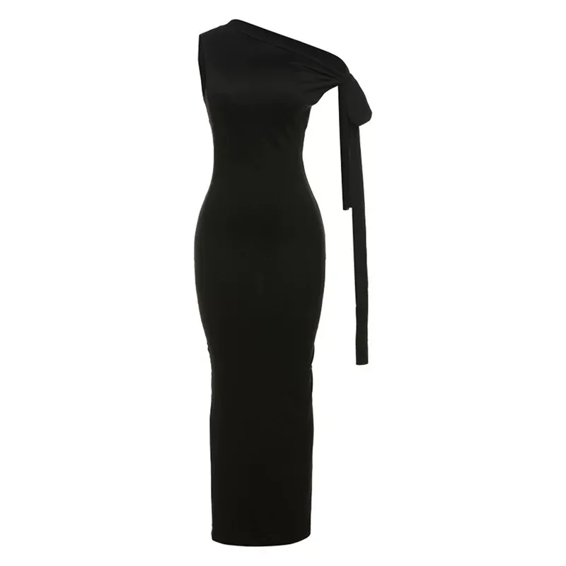 Sleeveless Bodycon Dress Solid Color Comfortable Fit Sexy Asymmetrical Shoulder Spring Summer Ca