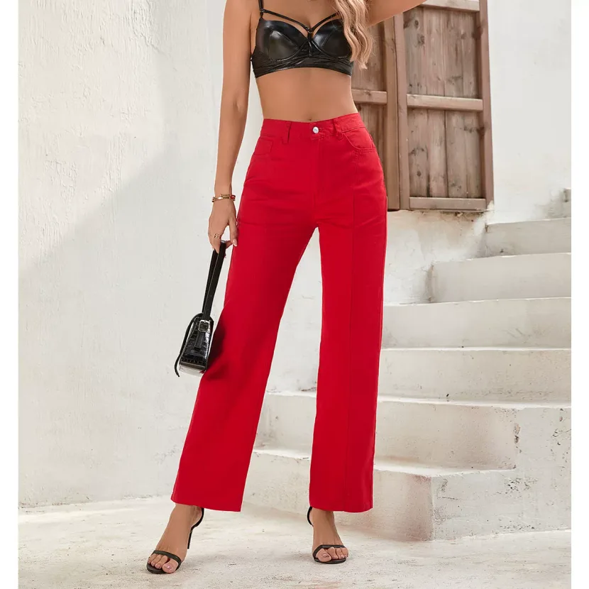 High Waisted Straight Leg Jeans Fashionable Design Casual Style Suitable for Everyday Wear Whole