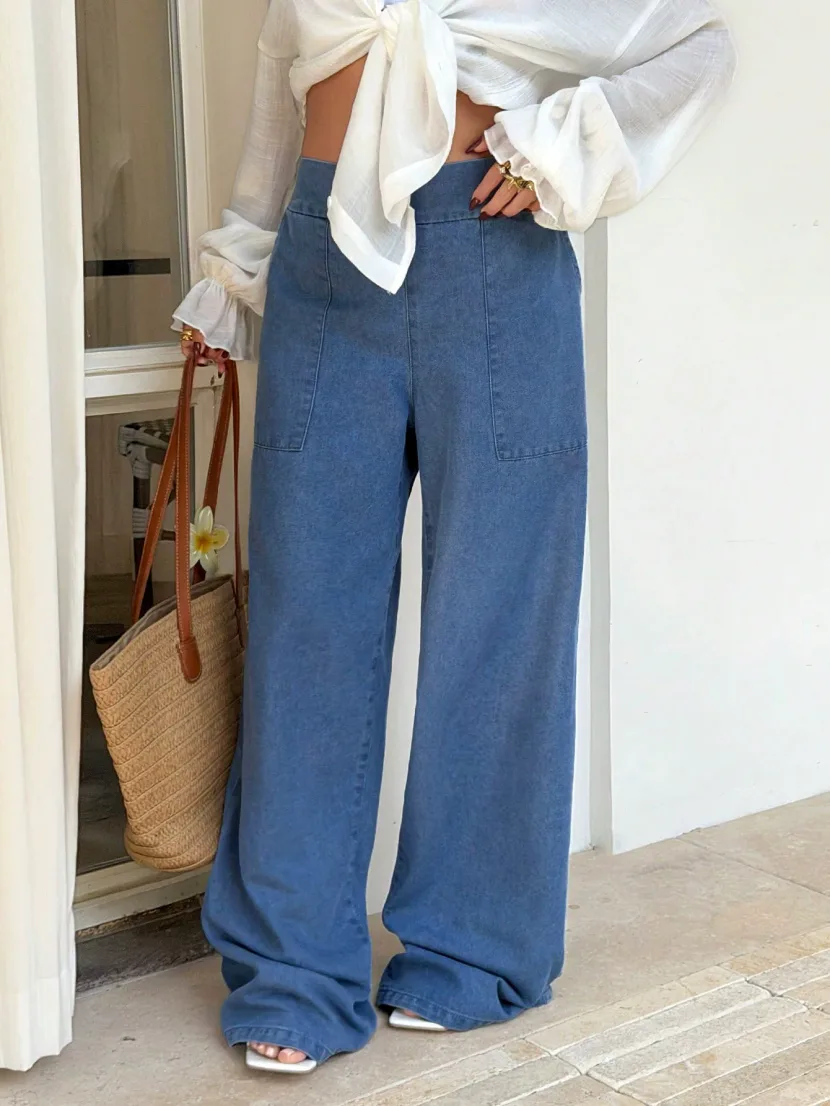 Wide Leg Womens Denim Jeans Casual Style Fashionable Design Comfortable Fit Wholesale Available
