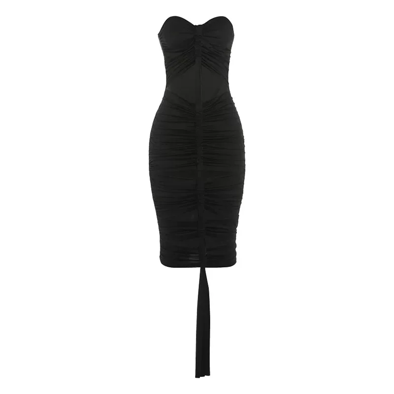 Summer Womens Dress Solid Color Ruffled Sexy Hollow Back Strapless Bodycon Style Perfect for Par
