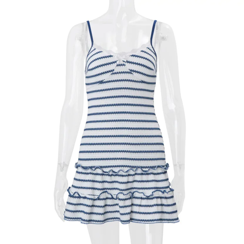 Summer Sleeveless Striped Color Block Dress Backless Design Trendy Style Perfect for Parties Wholesale Available