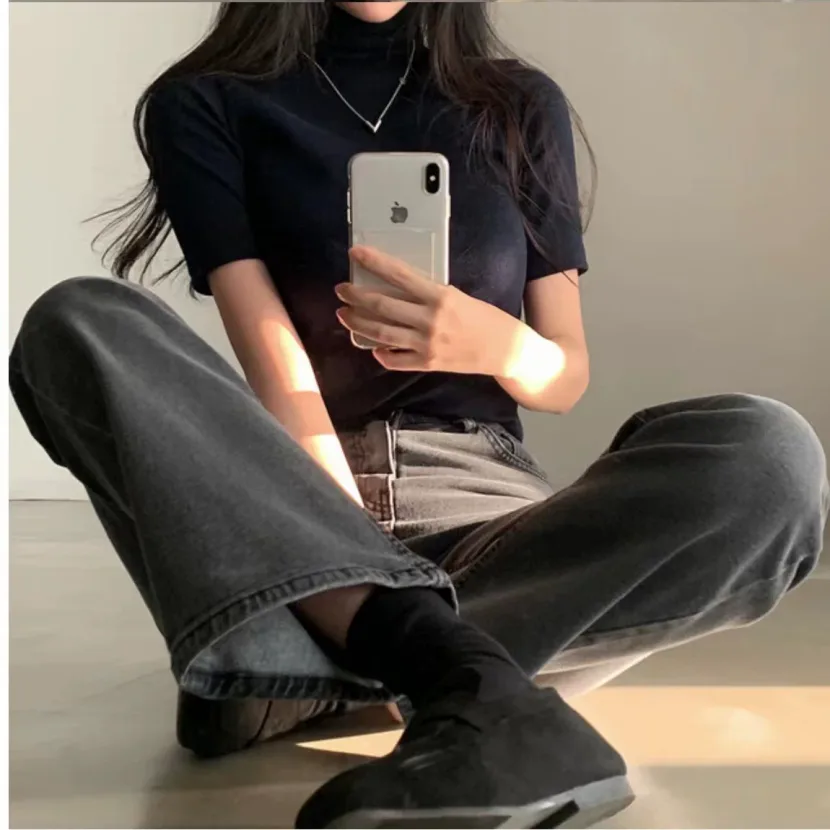 韩国ins复古高腰阔腿牛仔裤女2023春季新款韩版显瘦百搭直筒长裤