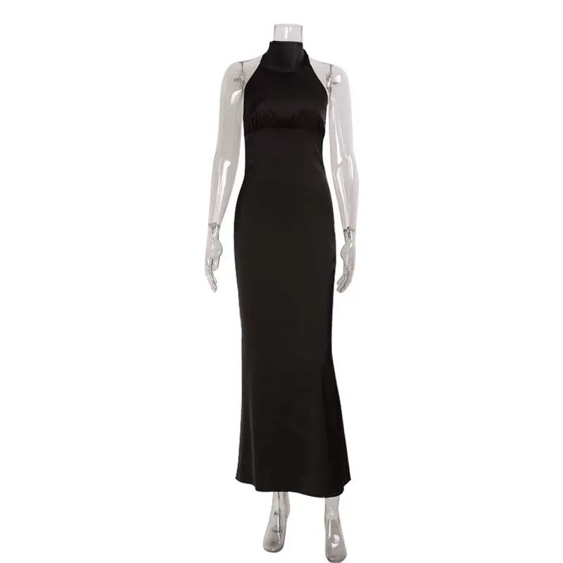 Elegant Womens Long Dress Fashionable Slim Fit Halter Neck Waist Cinching Bodycon Style Perfect