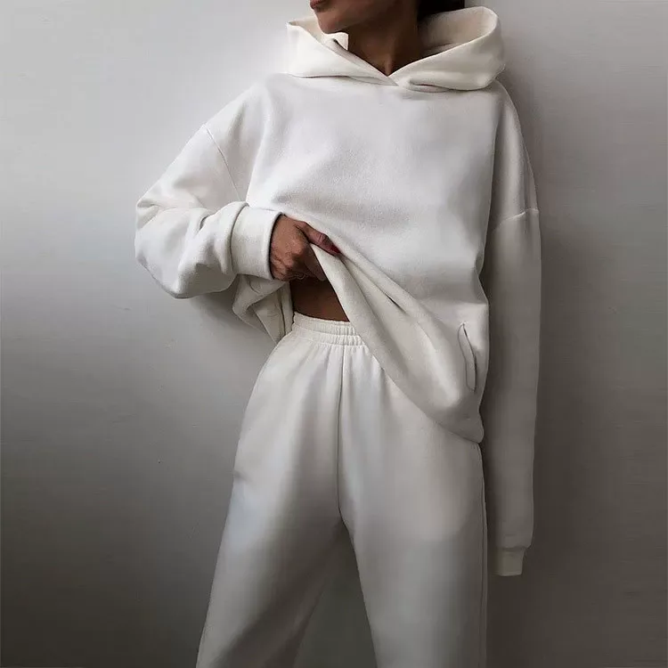 Hooded Sweatshirt and Pants Set for Women Solid Color Casual Outfit Spring Fashion Hooded Sweatshirt and Pants Set for Women Solid Color Casual Outfit Spring Fashion