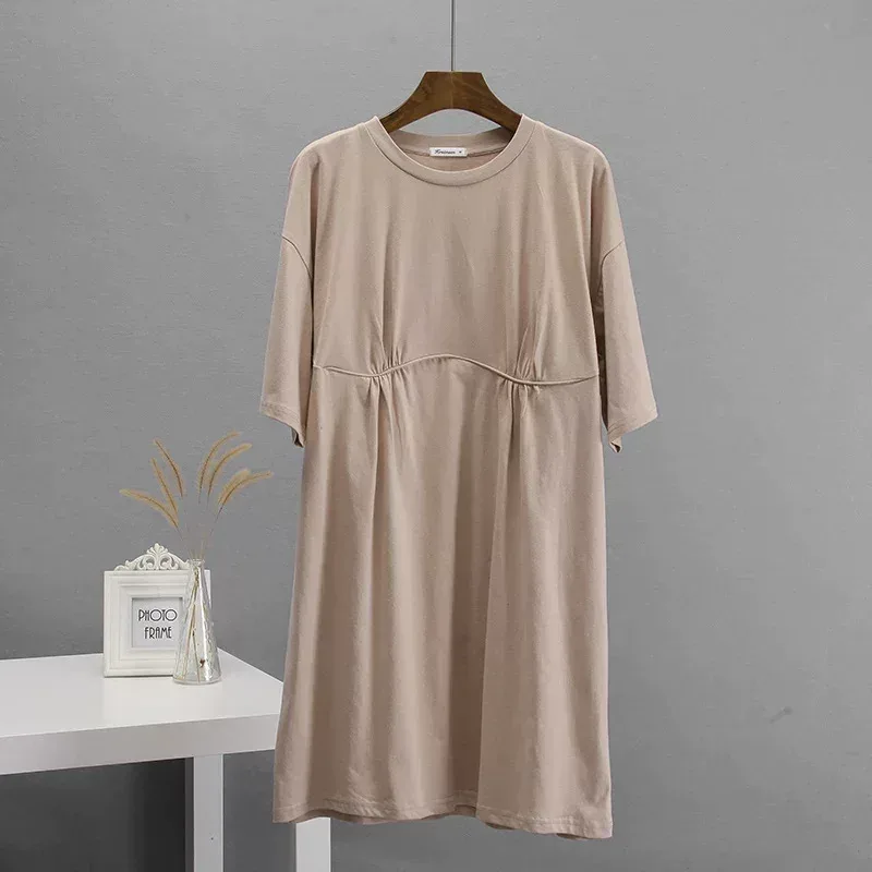 Summer Womens Cotton A Line Dress Casual Loose Fit Round Neck European Style Perfect for Everyda