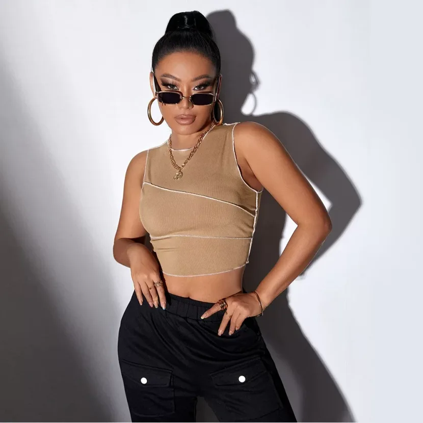 Womens Slim Fit Sleeveless Tank Top Solid Color Versatile Design Summer Style Wholesale Availabl