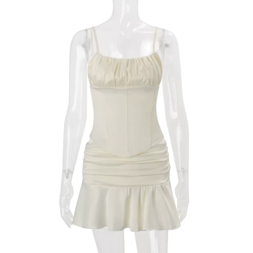 French Style Womens Spring Set Sexy Backless Camisole with Ruffle Hem and Mermaid Skirt Elegant