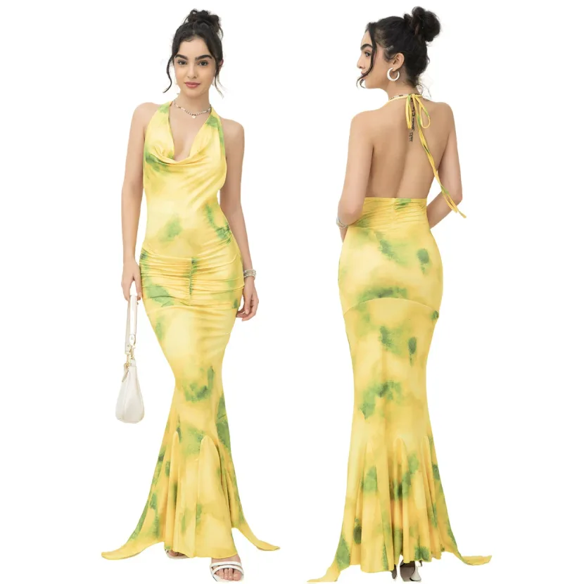 French Style Long Floral Dress Womens Sleeveless Deep V Neck Elegant Fit Perfect for Parties and