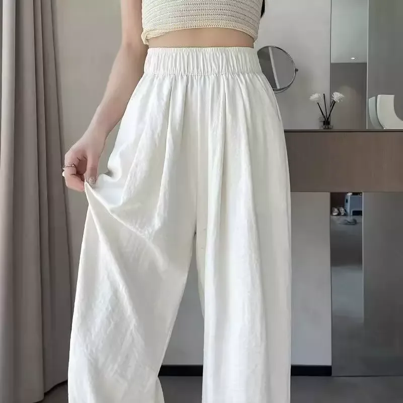 Summer Loose Fit Wide Leg Trousers Lightweight Acetate Fabric High Waisted Casual Style Perfect for Everyday Wear Summer Loose Fit Wide Leg Trousers Lightweight Acetate Fabric High Waisted Casual Style Perfect for Everyday Wear