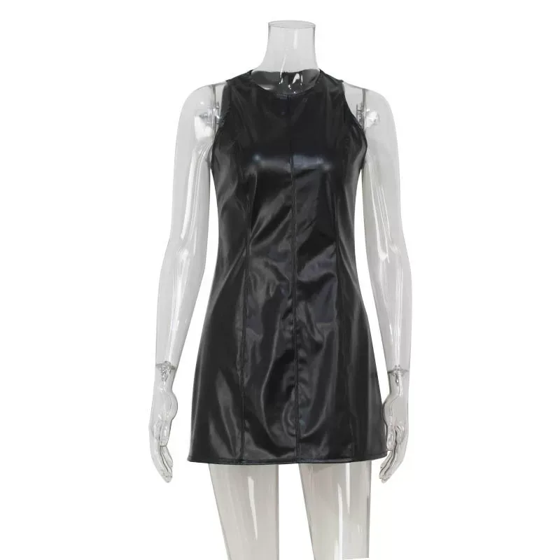 Sleeveless Bodycon Dress Vintage Style Sexy Fit PU Leather Fabric Perfect for Parties or Night O