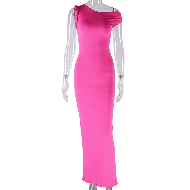 Sleeveless Cable Knit Asymmetrical Shoulder Dress Solid Color Mid Length Casual Style Winter Col