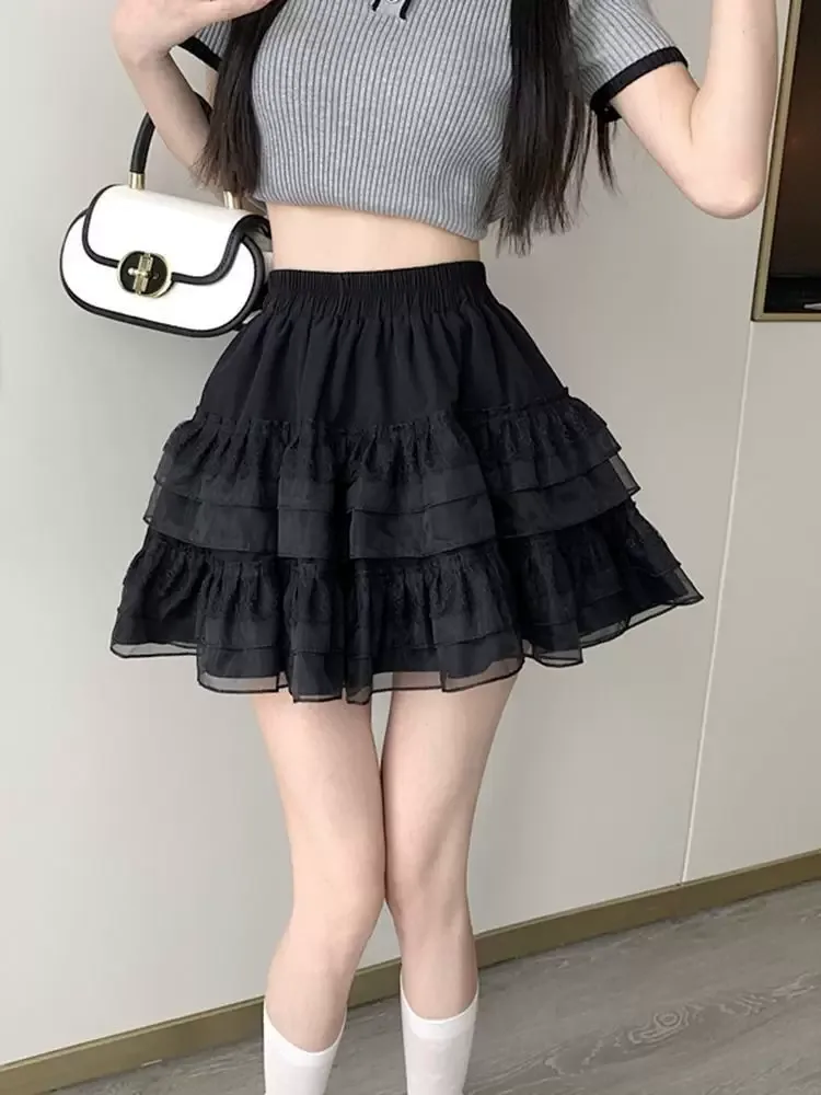 Lace A Line Mini Skirt for Women High Waist Tulle Design Spring Summer Ballet Style
