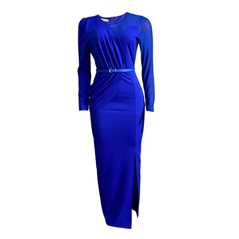 Plus Size Fashion Maxi Dress Sheer Paneling Solid Color Elegant Split Design Evening Wear Specia