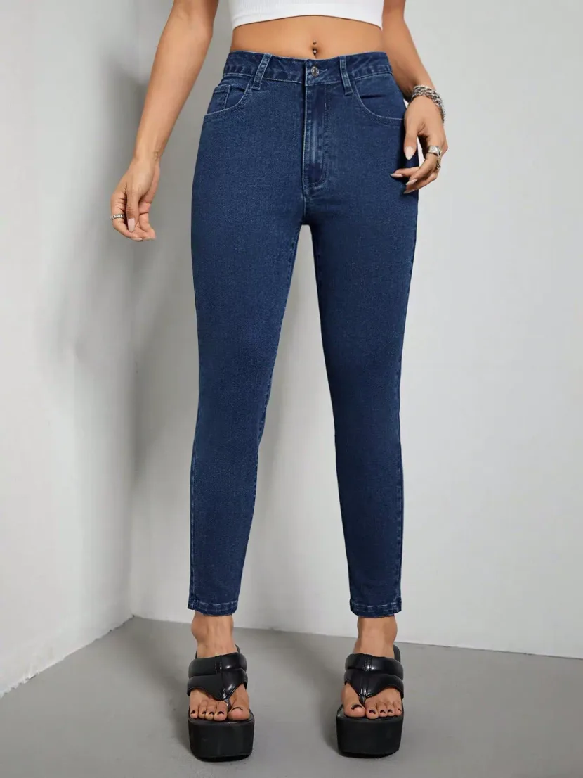 Slim Fit High Elasticity Mid Rise Jeans Womens Casual Denim Trousers Perfect for Everyday Wear W