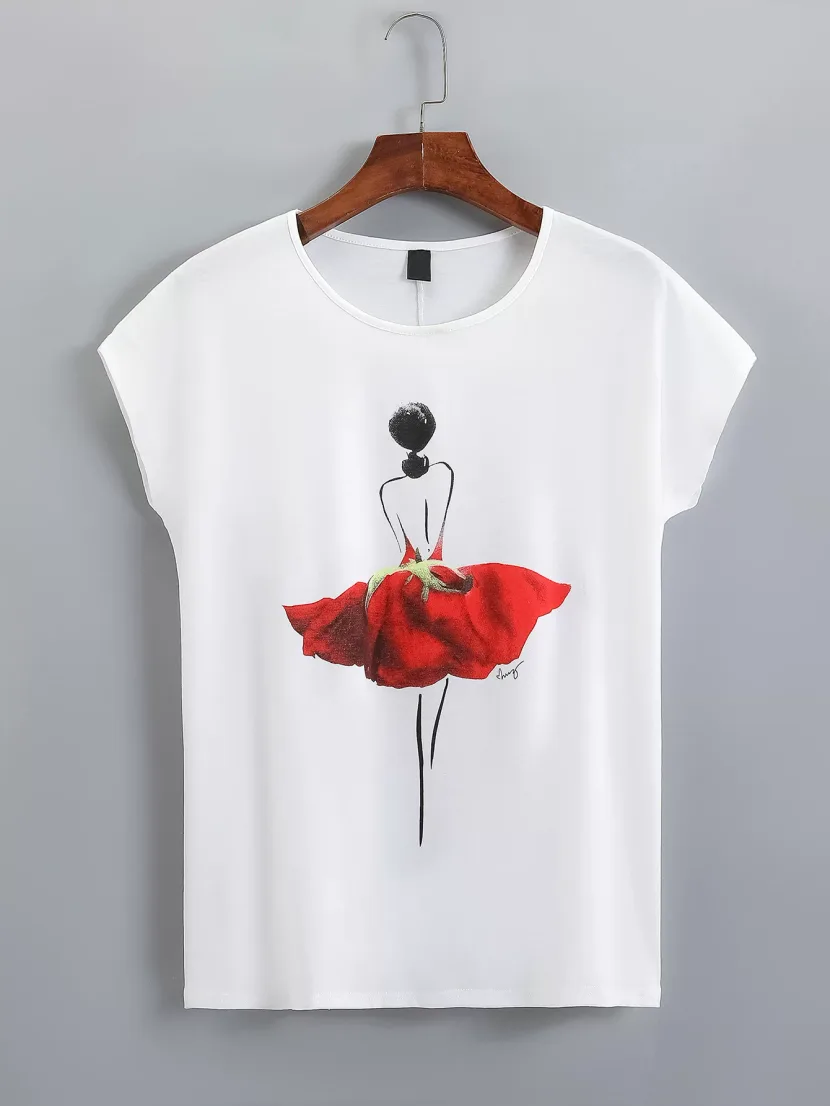 Casual Loose Fit Short Sleeve T Shirt Red Rose Floral Print Fashionable for Everyday Wear Wholes