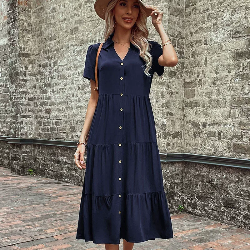 Casual Midi Dress Simple Design Comfortable Fit Summer Style Perfect for Work or Leisure Wholesa