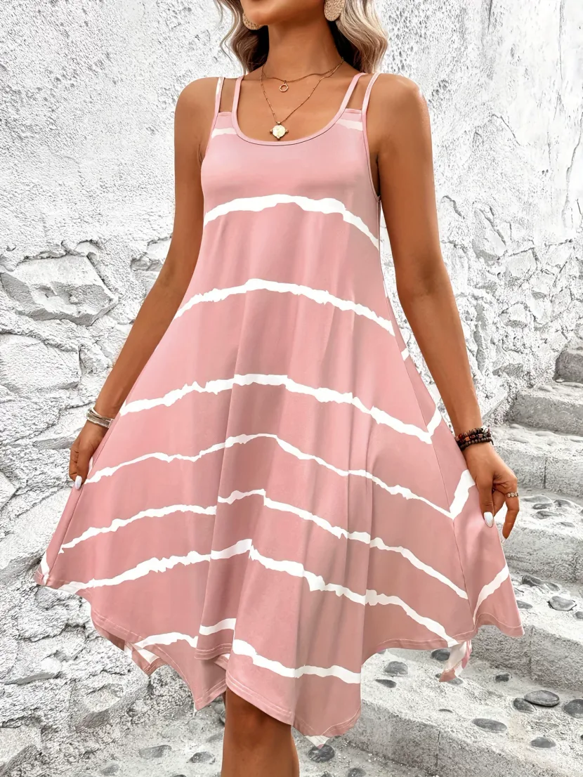 Striped Summer Dress Sweet Aesthetic Sleeveless Lightweight Fabric Perfect for Vacation or Casua