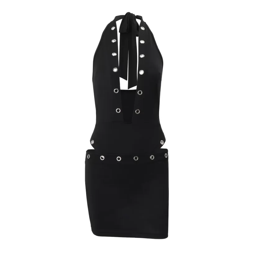 Womens Sexy Deep V Neck Hollow Out Halter Top and Bodycon Mini Skirt Set Autumn Collection Styli