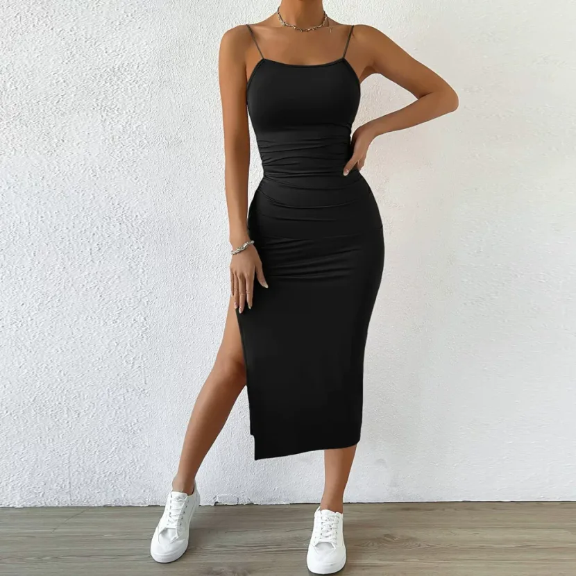 Womens Spring Fashion Sexy Backless Slit Design Bodycon Midi Dress Elegant Evening Wear Wholesal