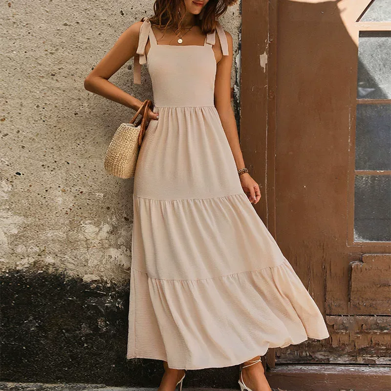 Summer Casual Maxi Dress Solid Color Backless Sleeveless Versatile Style Perfect for Beach or Ou