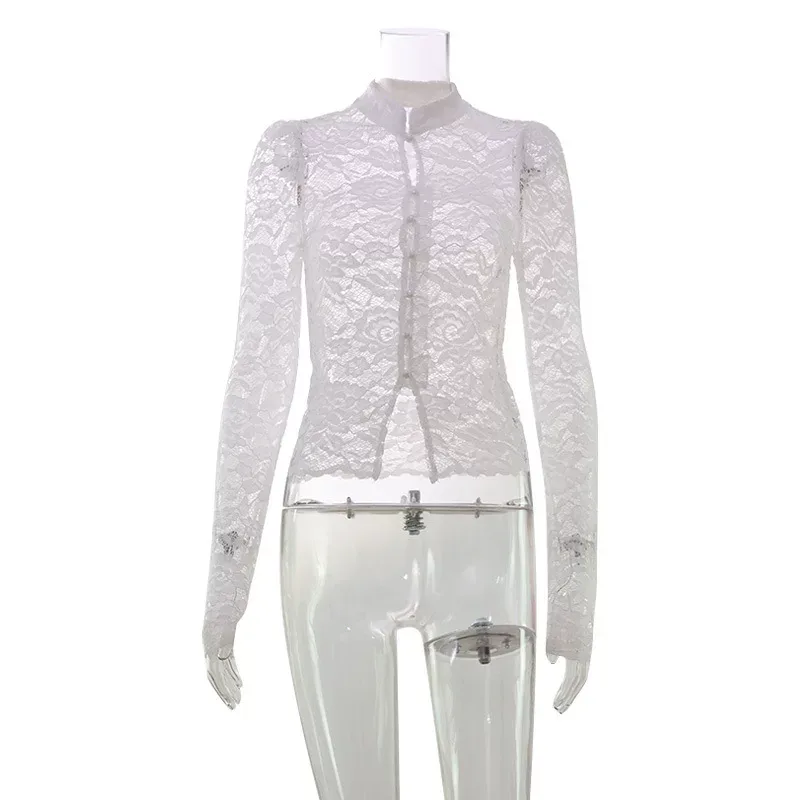 Lace Qipao Top Slim Fit Button Neck Long Sleeve Elegant Style Perfect for Formal Occasions Whole