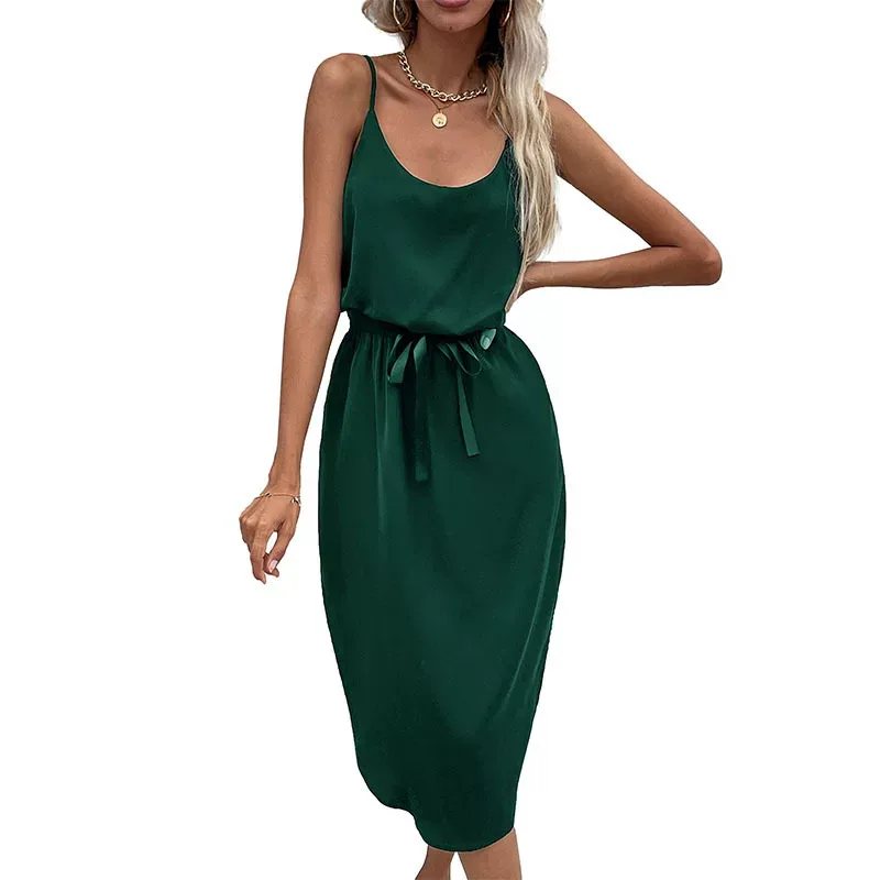 Summer Womens Solid Color Bodycon Dress with Slit Sleeveless Stylish Comfortable Perfect for Par