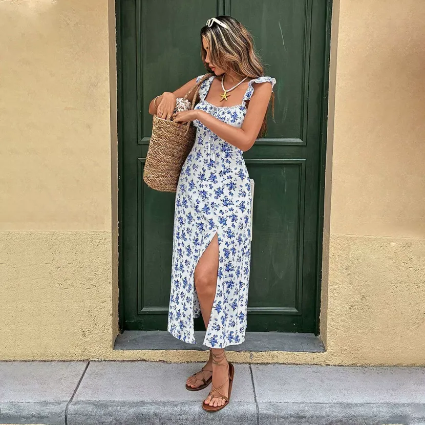 Floral Maxi Dress Soft and Sweet Style Summer Vacation Wear Wholesale Available factory direct