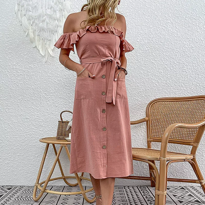 Off Shoulder Dress Casual Minimalist Summer Style Perfect for Parties or Everyday Wear Wholesale