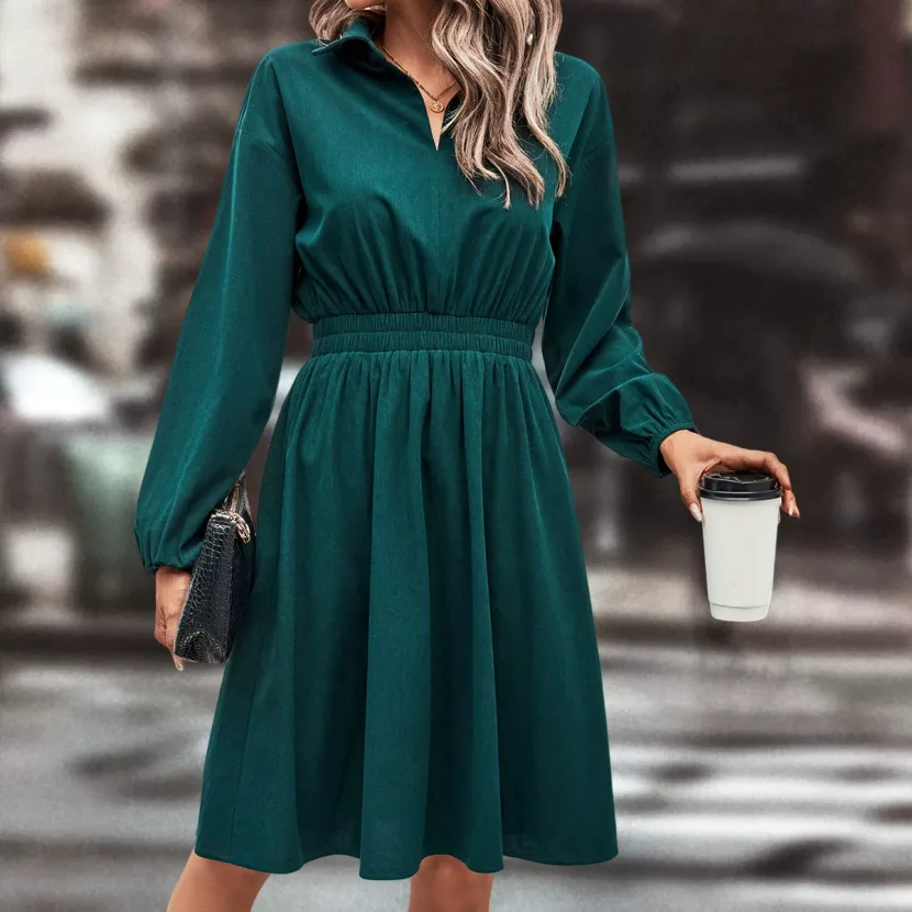 Elegant Slim Fit Solid Color Dress Womens Fashion European and American Style Casual or Formal W