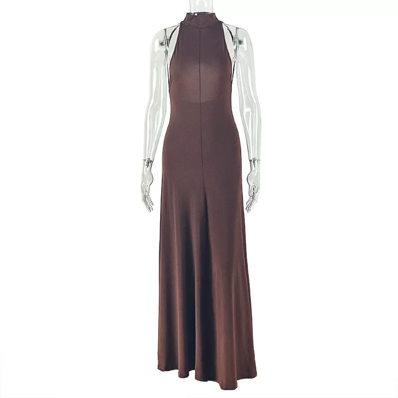 A Line Dress Slim Fit Halter Neck Solid Color Casual or Party Wear Wholesale Available fast ship