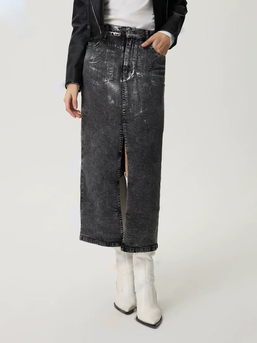 Vintage Silver Wash Denim Skirt Womens Retro Style Casual Fit High Waist Perfect for Spring Summ