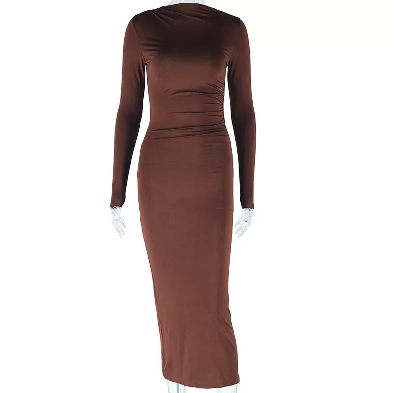 Casual Long Sleeve Dress Round Neck A Line Silhouette Macaron Colors Street Style for Everyday W