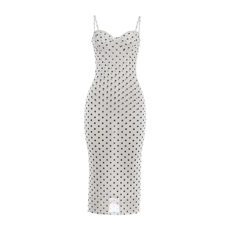 Spring Womens Dress Sexy Low Cut Lace Trimmed Polka Dot Print Elegant Evening Wear Wholesale Ava
