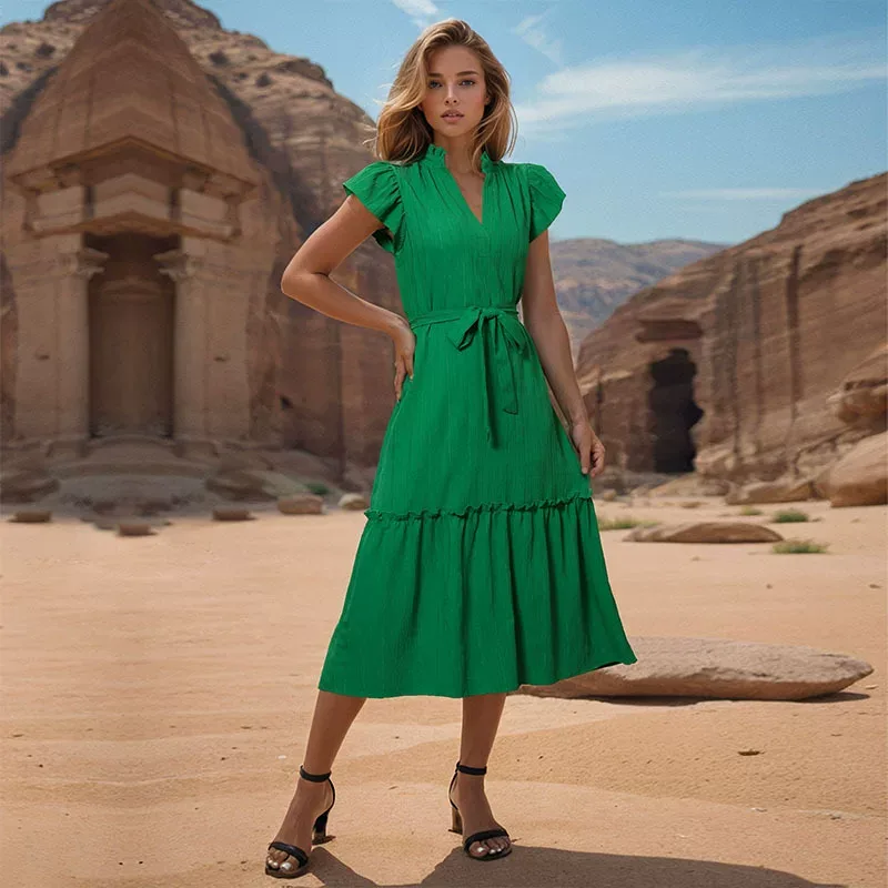 Summer Womens Dress Mid Length Solid Color Casual Style Perfect for Everyday Wear Wholesale Avai