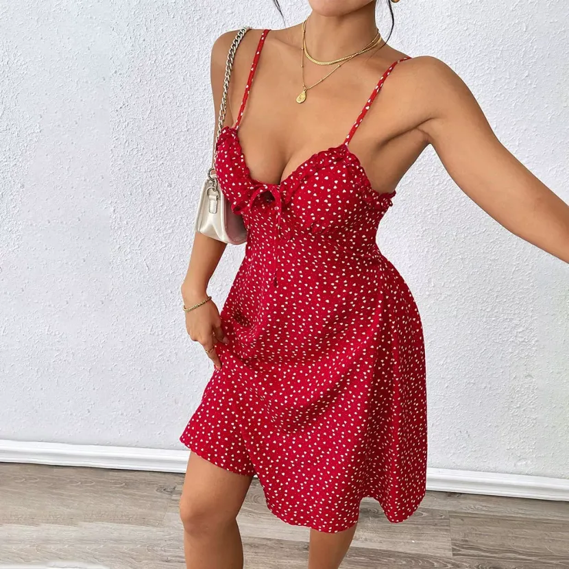 French Style Polka Dot Mini Dress Slim Fit Backless Spaghetti Straps Casual Summer Wear Wholesal