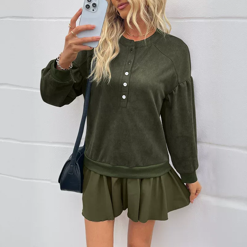 Long Sleeve Casual Vintage Hoodie Dress in Army Green for Women Comfortable Fit ready to ship