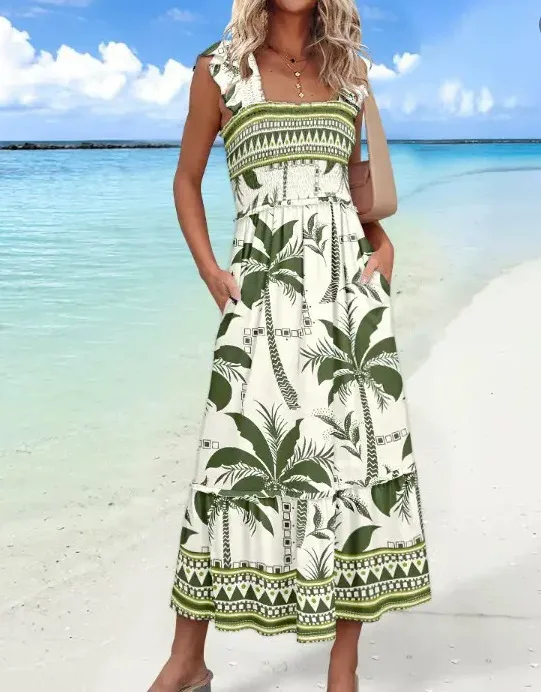 Summer Vacation Style Womens Dresses in Black Red Green Lightweight Fabric Various Sizes Wholesale customizable