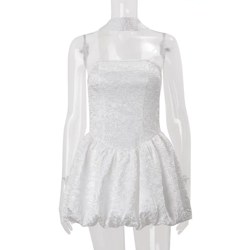French Style Strapless Dress Fashionable Sexy Ruffled Hem Waist Tie Fall Perfect for Parties and