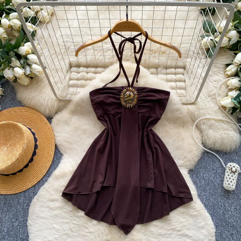 Bodycon Halter Neck Dress for Women Slim Fit A Line Silhouette Summer Casual Wear