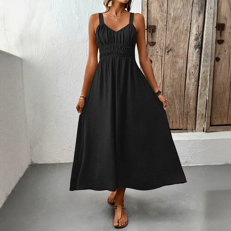 Casual Womens Dress Simple Solid Color Sleeveless Design Comfortable Fabric Perfect for Summer O