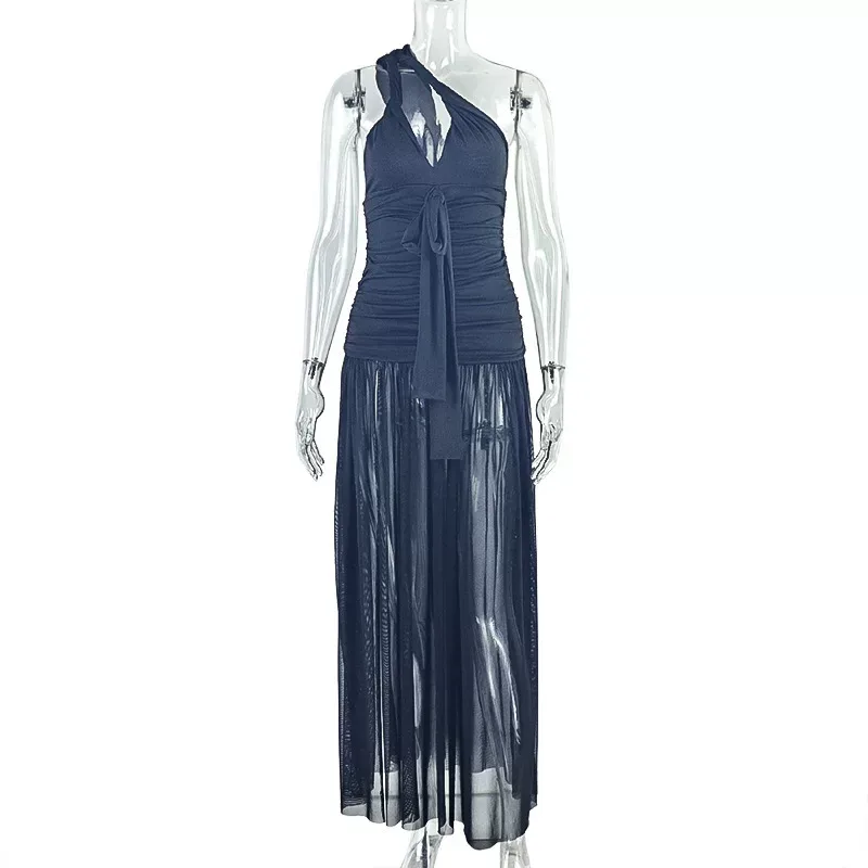 Fashionable Womens Bodycon Dress Solid Color Asymmetrical Hem Side Slit Off Shoulder Sexy Backle